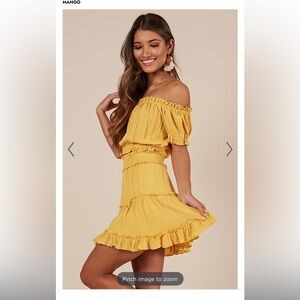 *EUC* Showpo Yellow Skirt Set / Off Shoulder Top Size 2